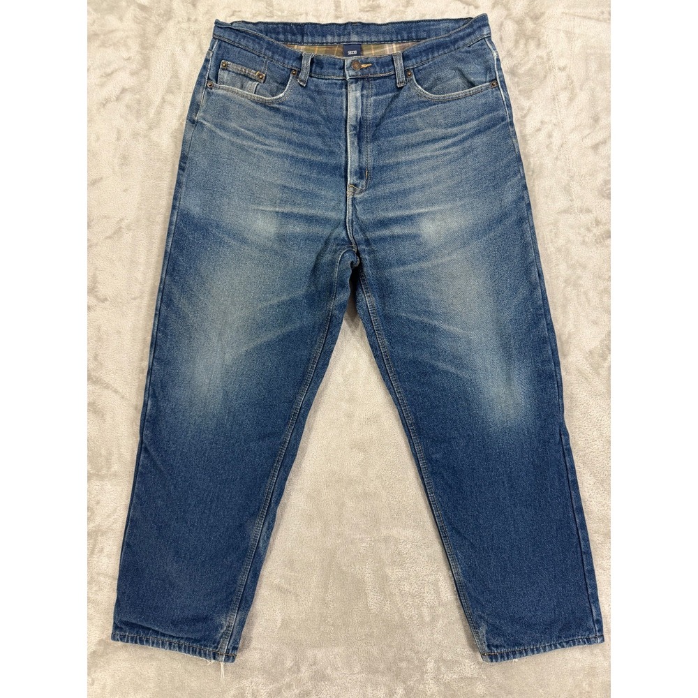 Full Blue Flannel Lined Work Jeans Mens 38x30‎ Western Distressed Faded Workwear